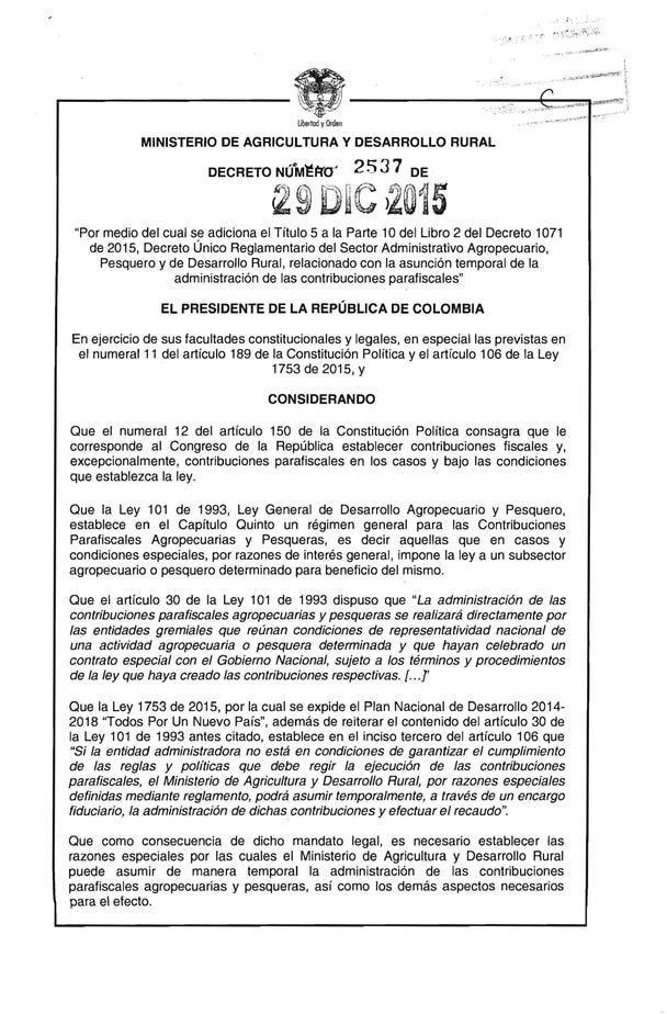En agosto de 2014, el entonces presidente de la República, Juan Manuel Santos Calderón le tomó juramento a Aurelio Iragorri para nombrarlo ministro de Agricultura.