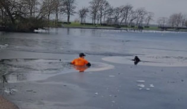 Hombre se arriesga a morir congelado para salvar un perro