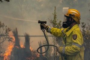 Los bomberos intentan aplacar las llamas de este gigantesco incendio de 75 kilómetros de perímetro al noreste de la ciudad de Perth
