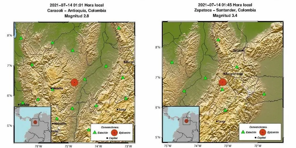 Dos temblores se presentaron en la madrugada de este miércoles en Colombia