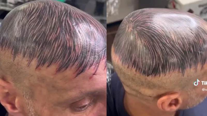 Hombre se tatúa la cabeza para simular cabello y se hace viral en TikTok