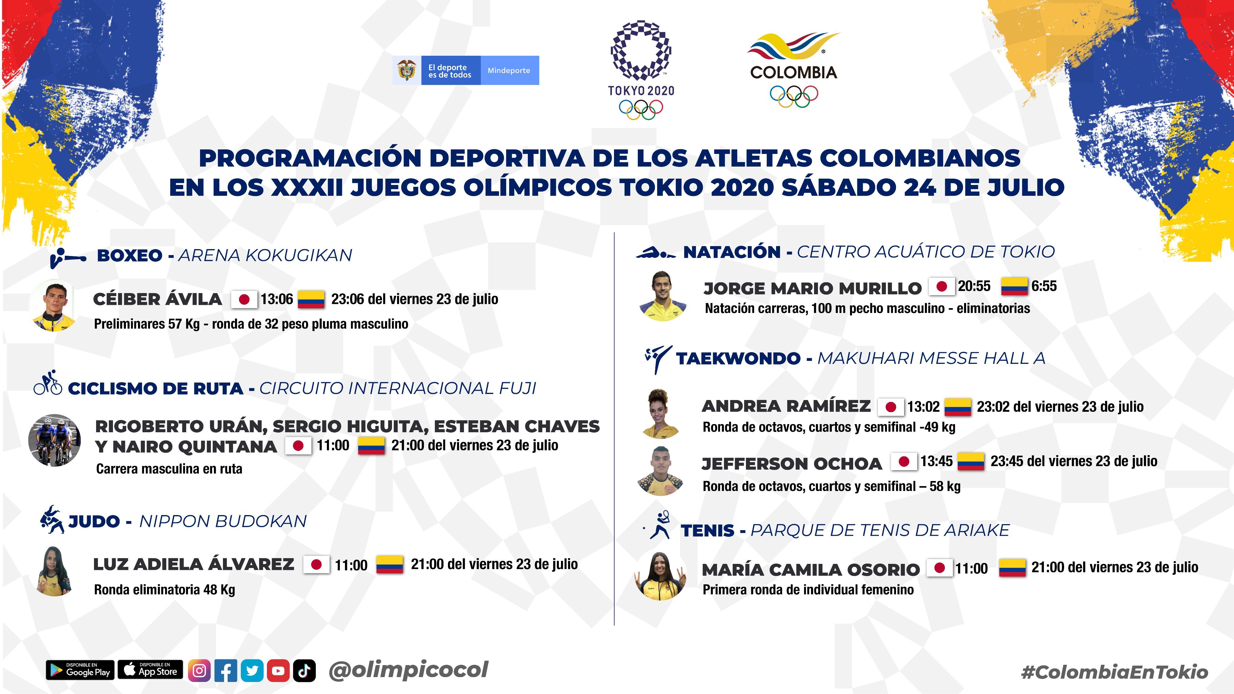 Programación deportiva de Colombia en JJOO para este viernes y sábado