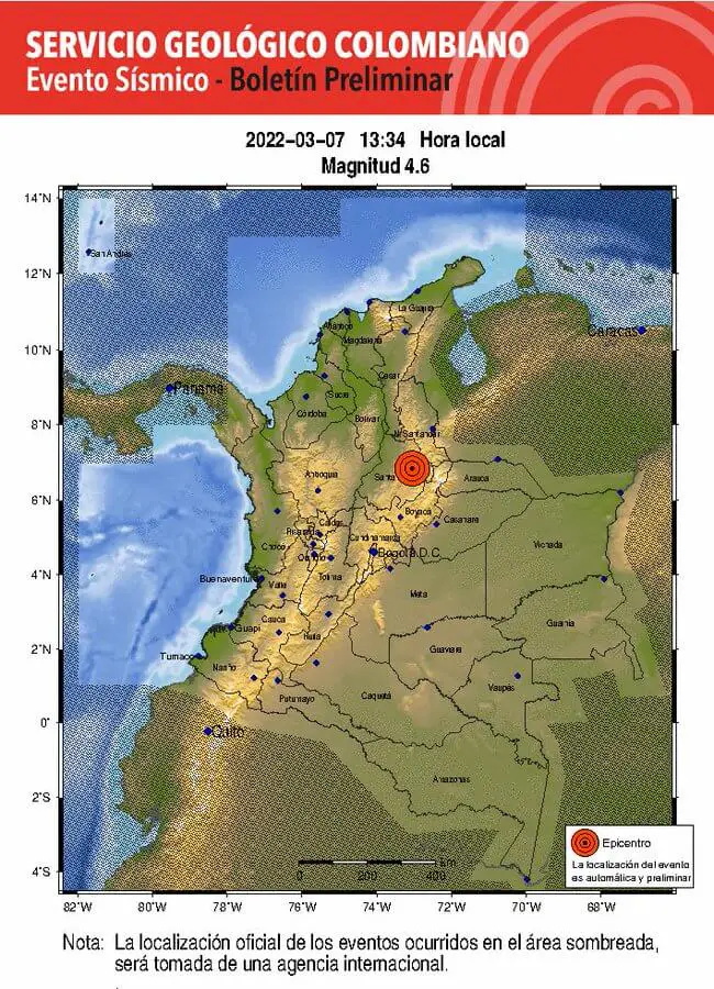 Fuerte temblor en Colombia