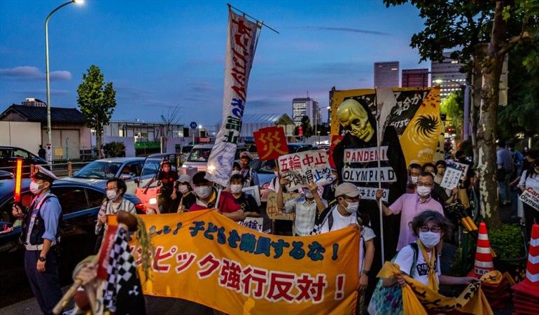 Protestas una semana del inicio de los Olímpicos de Tokio