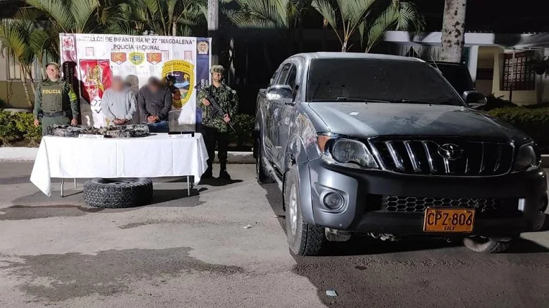 Incautan base de coca oculta en llantas de una camioneta en Pitalito