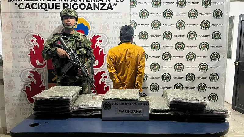 Capturado con 20 kilos de marihuana en el Huila