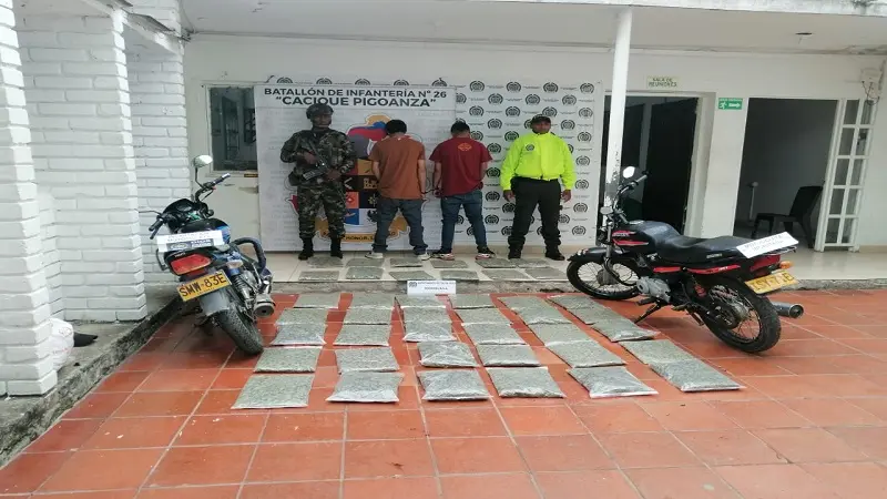 Tres detenidos con 25 kilos de marihuana en el Huila