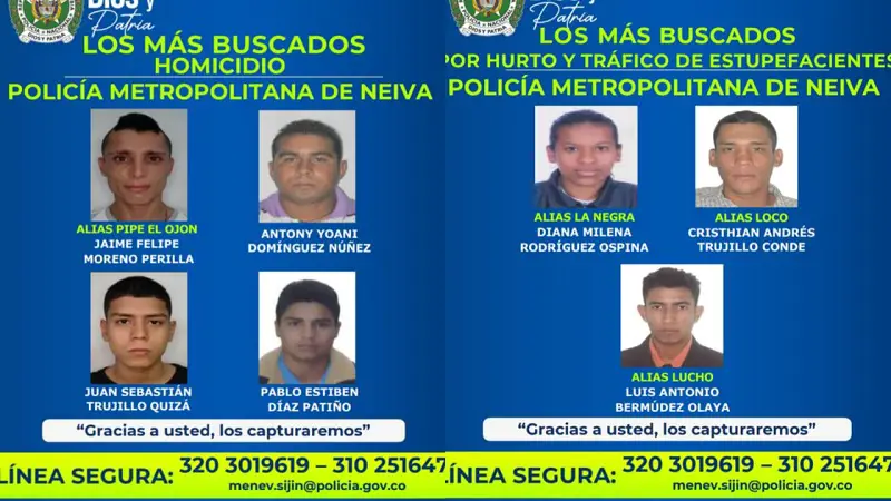These are the 7 most wanted criminals in Neiva