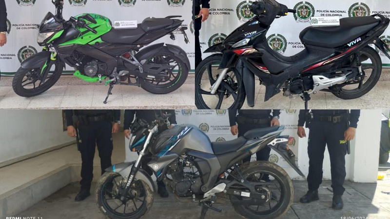 Recuperan tres motocicletas robadas en Neiva y Palermo