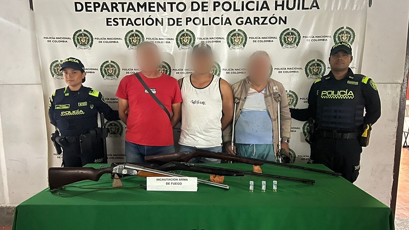 Tres hombres capturados con escopetas en Garzón, Huila