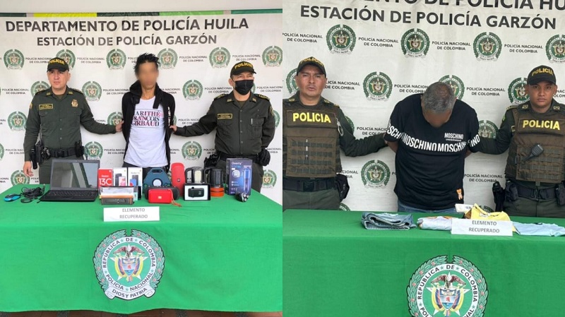 Dos hombres capturados en Garzón, Huila, por hurto a comercios