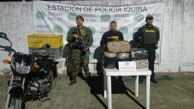 Capturado transportando 23 kilos de marihuana en Íquira, Huila