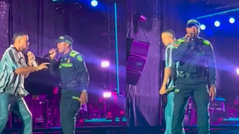 Policía que imita a Romeo Santo, cantó junto a él en un concierto
